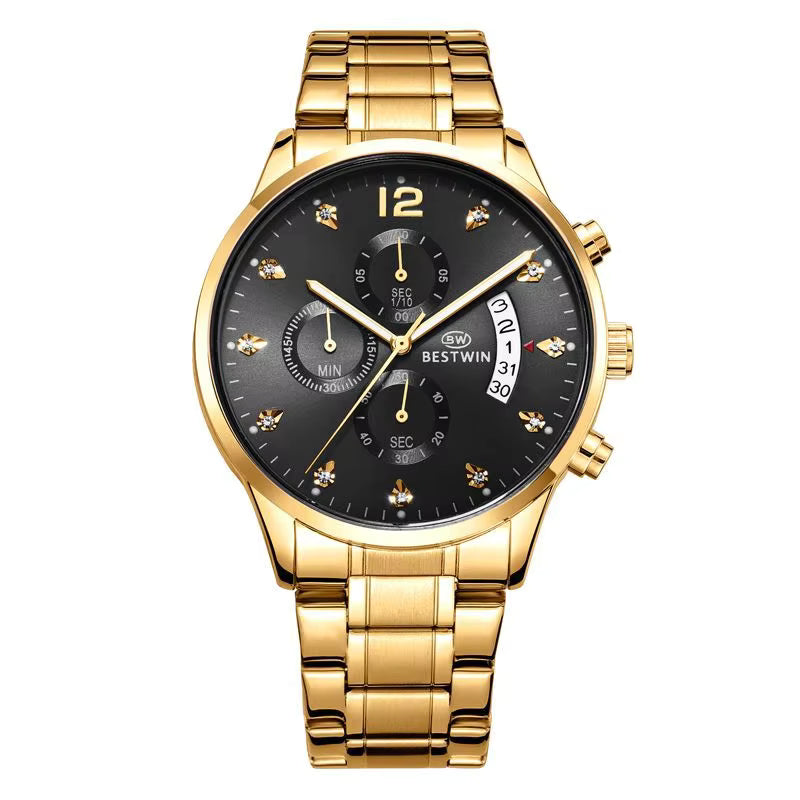 BESTWIN Quartz Men Date Calendar Business Waterproof Chronograph Wristwatch Custom Design Man Wrist Watch
